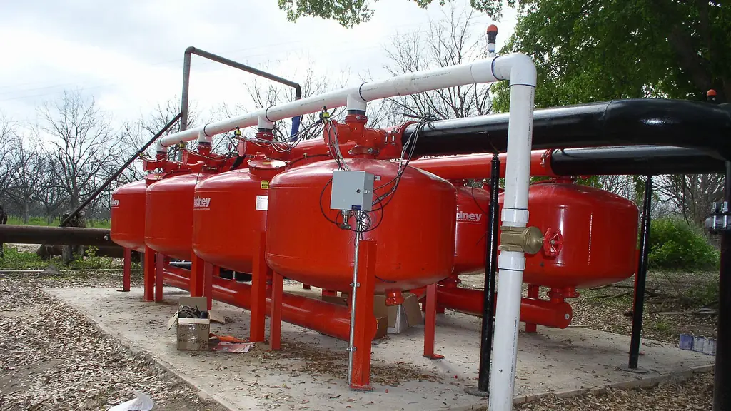 Sand media filter tanks installed at an irrigation head unit